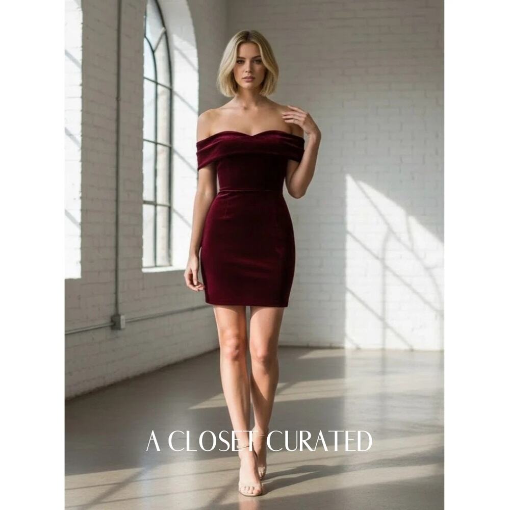 Nicholas Off Shoulder Velvet Mini Dress 6 Red NEW